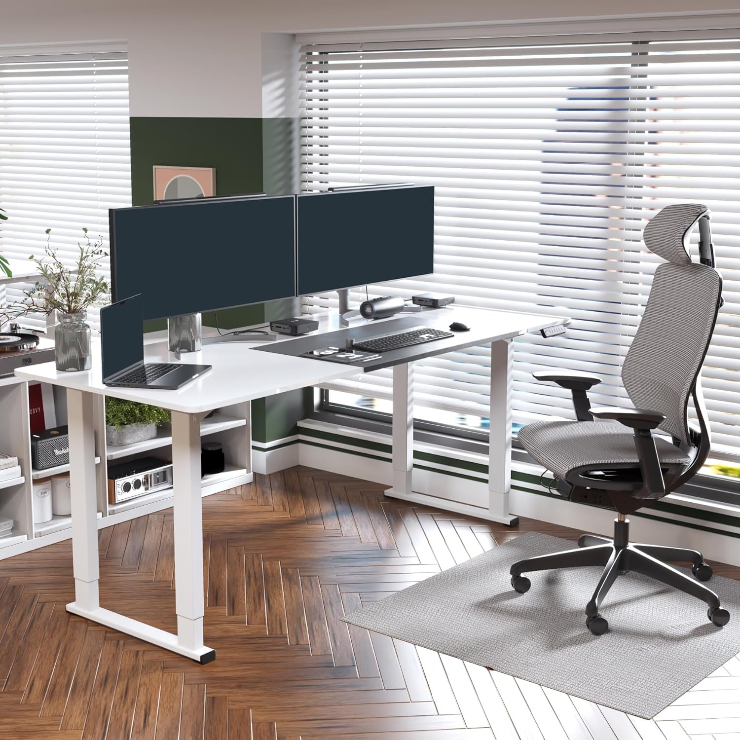 4-Leg Standing Desk, Electric Height Adjustable Desk with Memory Presets for Home Office, Stand up Desk Computer Workstation, 78X32 Inches White