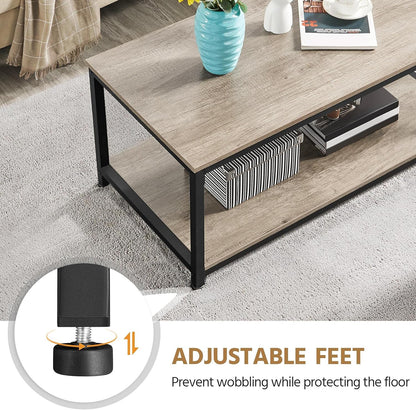39.5" 2-Tier Coffee Table with Storage Shelve, Industrial Gray Coffee Table, Easy Assembly, Wooden Center Tables for Living Room & Small Space, Gray