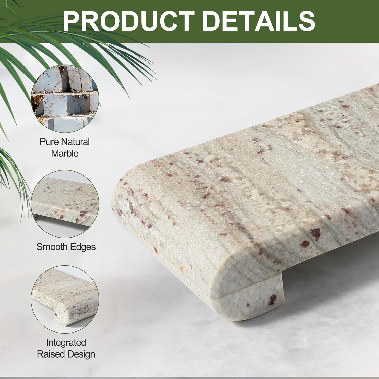 Natural Marble Pedestal Stand, Marble Tray for Kitchen Counter, Bathroom, Home Decor, Small Potted Plant Tray 4.02" X 15.98" Soap Dish Holder for Jewelry, Vanity, Counter Luxury Decorative Tray (River White)