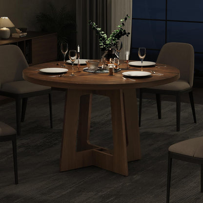 Round Dining Table for 4, Wooden Dining Room Table, Circle Kitchen Table for Home Dining Room Kitchen Living Room (Walnut Brown)