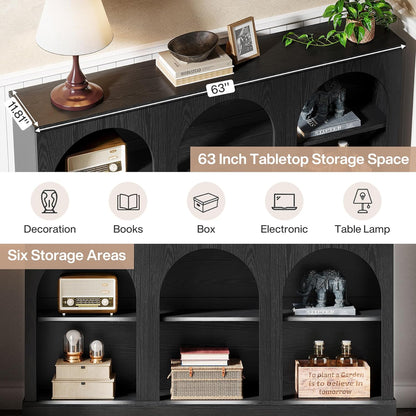Farmhouse Console Table, 63-Inch Long Entryway Table with 3 Tier Storage, Wooden Rectangular Sofa Table behind the Couch for Entrance, Hallway, Living Room, Black