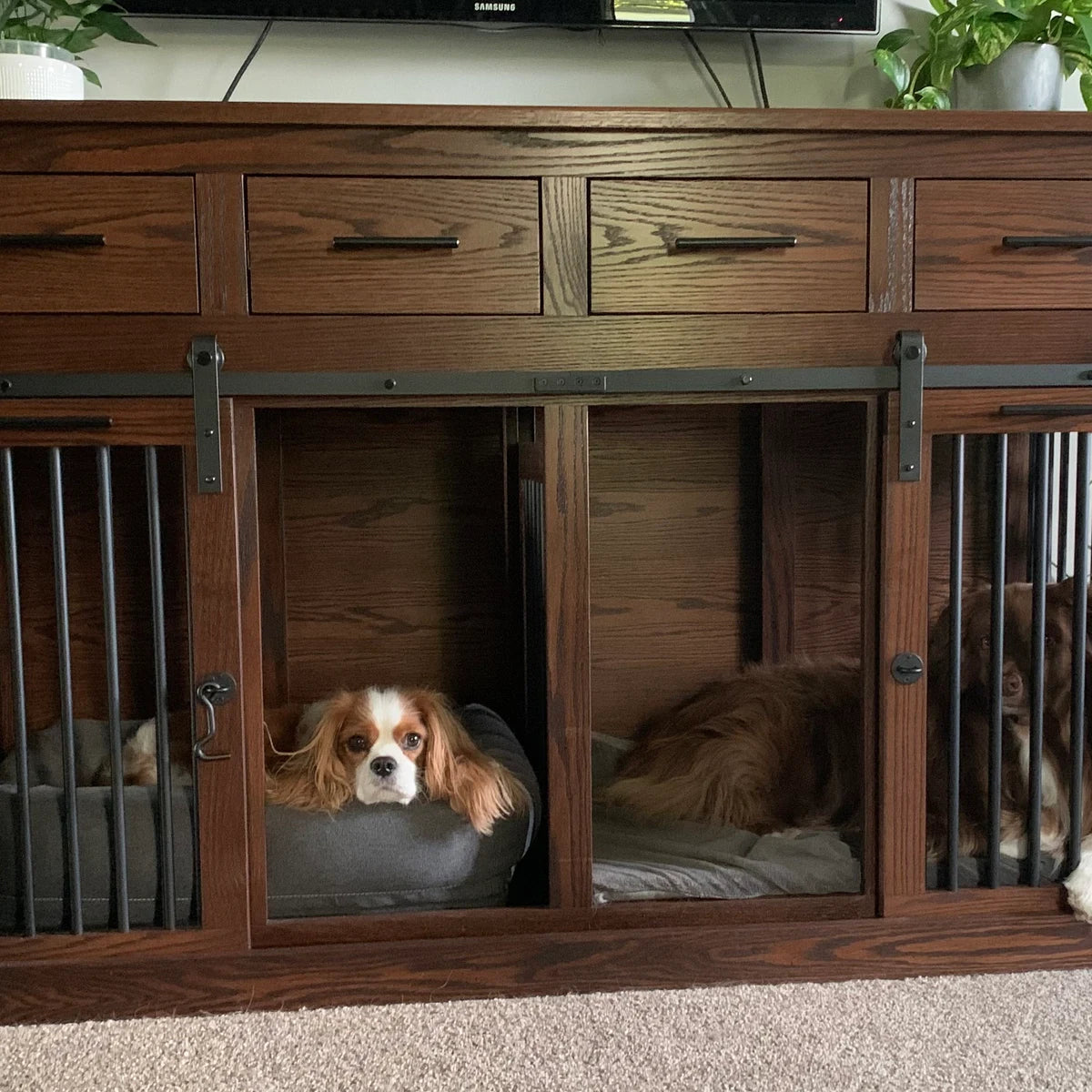Custom Dog Crate Furniture | End Table | Double Door | Solid Wood Kennels in Many Sizes | Dog TV Stand | Made in USA