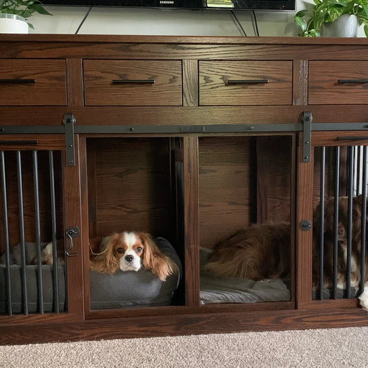 Custom Dog Crate Furniture | End Table | Double Door | Solid Wood Kennels in Many Sizes | Dog TV Stand | Made in USA