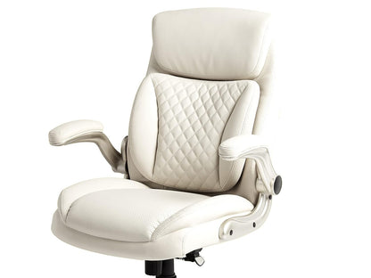 Ergonomic Executive Office Desk Chair with Lumbar Support, Flip-Up Armrests, Adjustable Height, Cream Leather