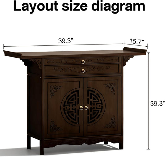 Wood Witch Meditation Altar Table at Home for Spiritual Buddhist Religious Buddha Personal Shrine Ancestral Ancestor Chinese Table for Altar Pooja Tables with Storage High Altars Tables (39.3 Inch)