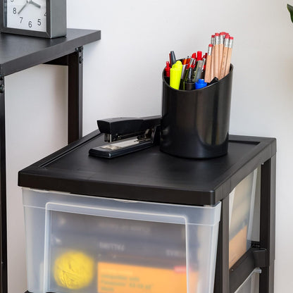 3-Drawer Plastic Storage Dresser, 2-Pack, Standing Organizer Storage Container Bin with Drawers for Clothes Crafts Classroom Bedroom Dorm, Black/Clear