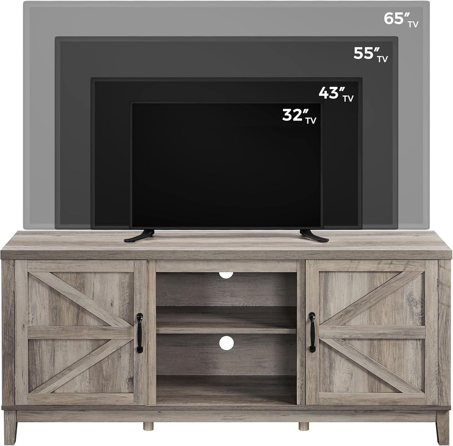 TV Stand for 65 Inch TV, Farmhouse TV Console Table for Living Room, Tall Entertainment Center with Double Barn Doors for Bedroom, Gray