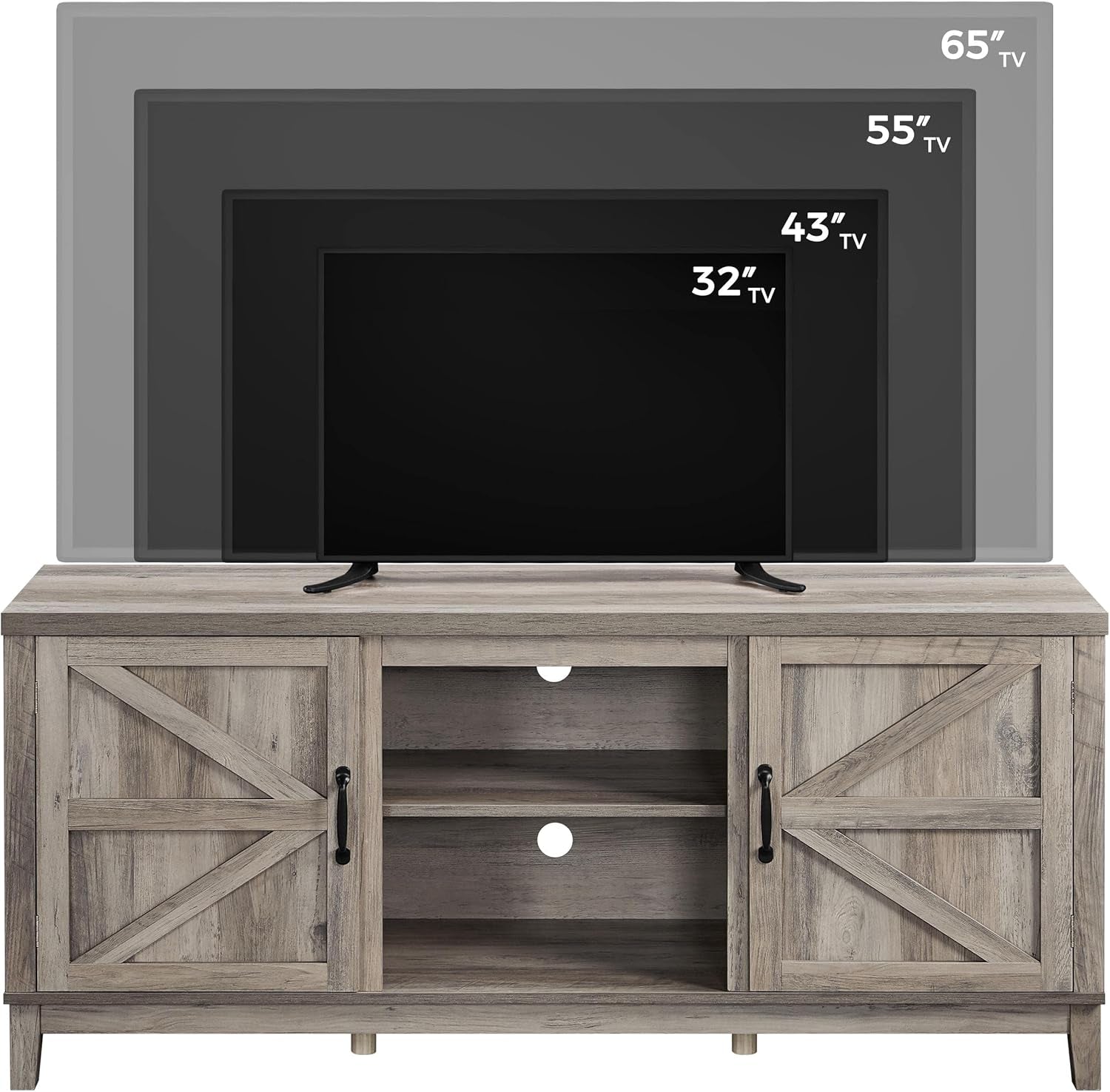 TV Stand for 65 Inch TV, Farmhouse TV Console Table for Living Room, Tall Entertainment Center with Double Barn Doors for Bedroom, Gray