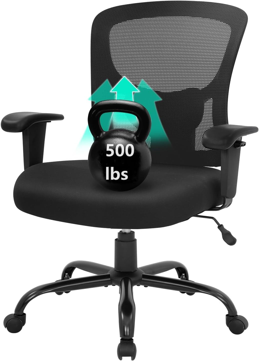 Big and Tall Office Chair 500Lbs Desk Chair Mesh Computer Chair with Lumbar Support Wide Seat High Back Task Executive Ergonomic Chair for Home Office (Black)