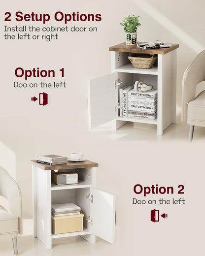 Farmhouse Modern Nightstand with Shelf and Barn Door, Set of 2 for Bedroom, White