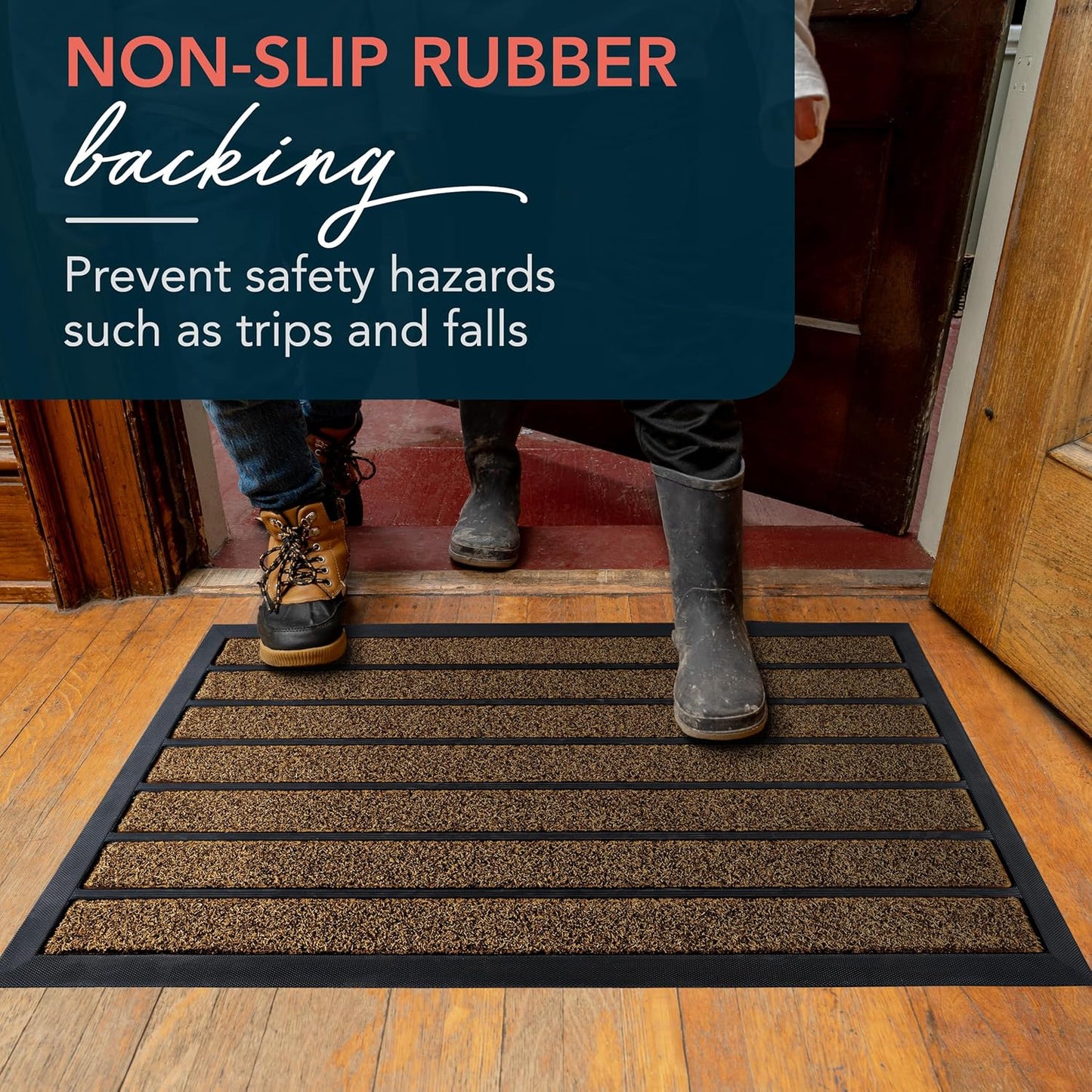 Extra Durable Door Mat - Dirt Trapping Outdoor Welcome Mats - Non-Slip Outdoor Indoor Entrance - Low Profile Front Doormat (30" X 17", Bright Brown)