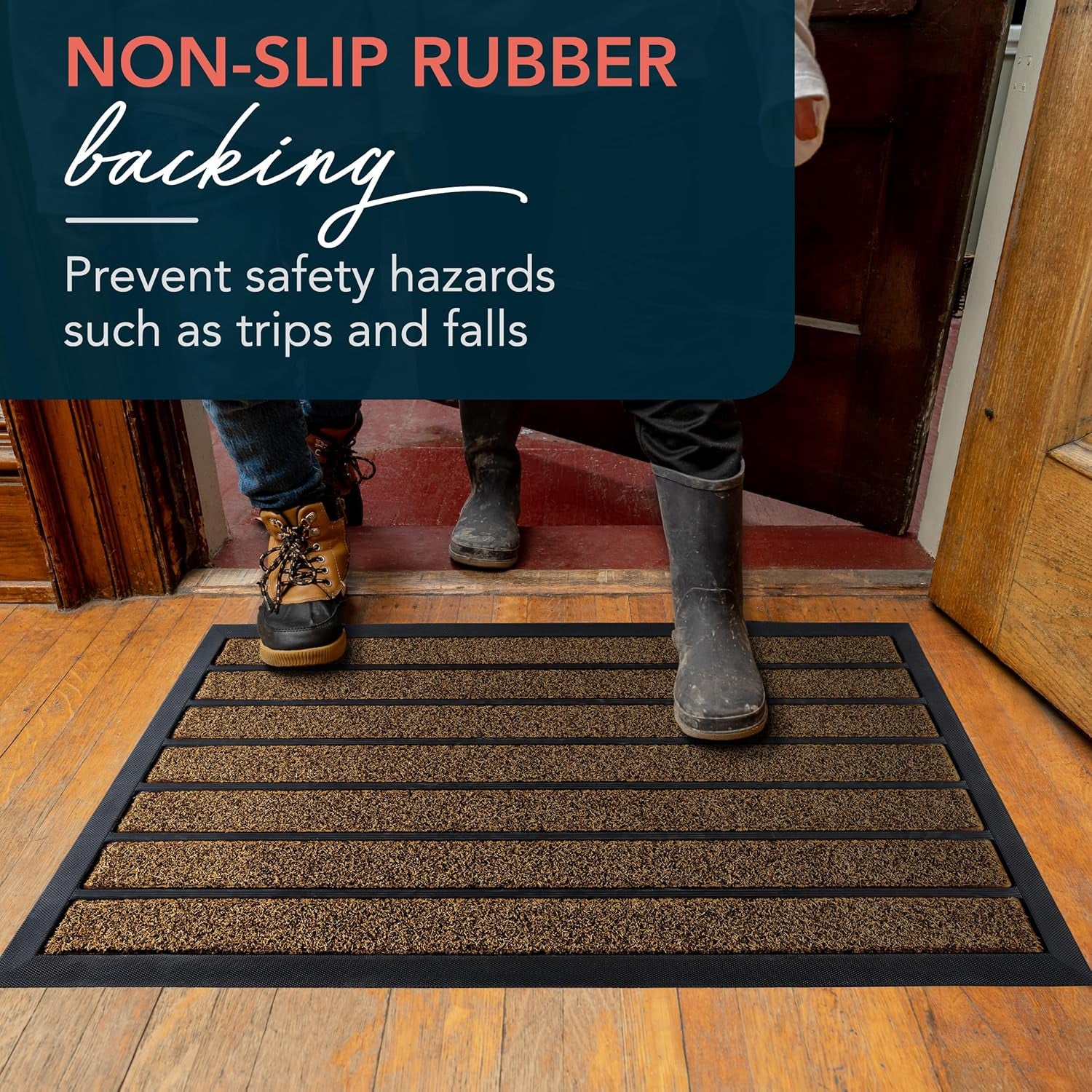 Extra Durable Door Mat - Dirt Trapping Outdoor Welcome Mats - Non-Slip Outdoor Indoor Entrance - Low Profile Front Doormat (30" X 17", Bright Brown)