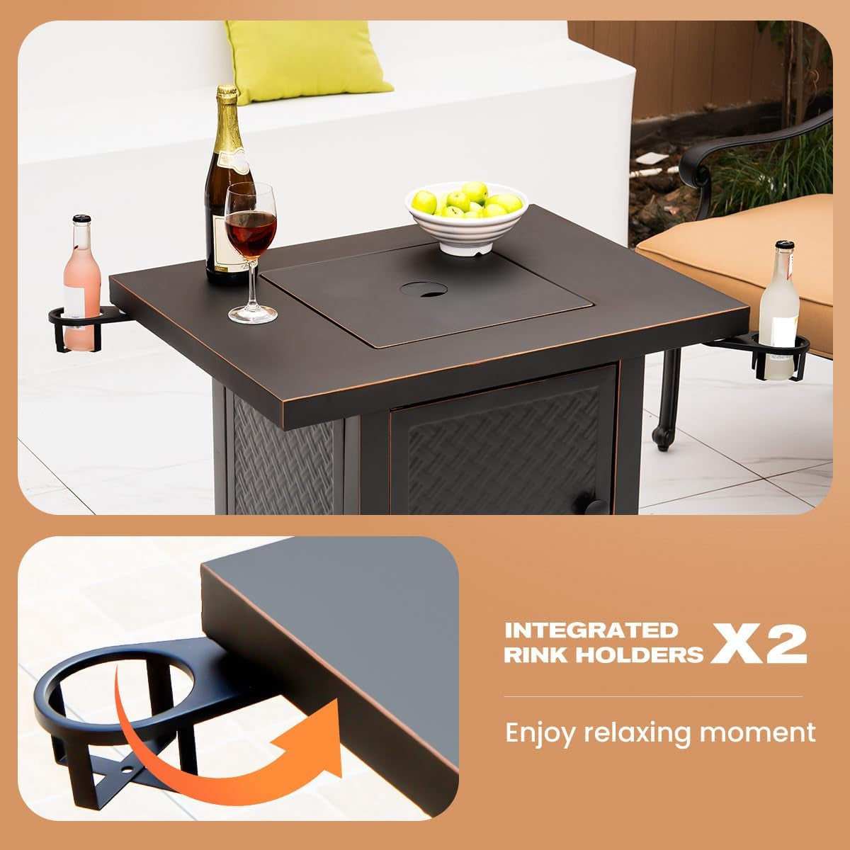 32'' Propane Fire Pit,50000 BTU Gas Firepit Table with 2 Drink Holders, Lid & Lava Rock,Csa Certified Outdoor Fire Pit Table for Dining or Party,Propane Firepits for Outside,Patio,Yard