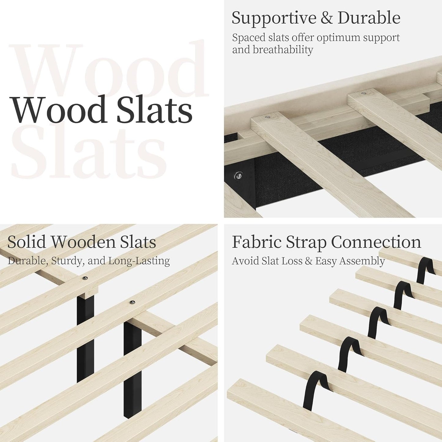 Queen Bed Frame with USB Charging Station and Storage Shelf/Upholstered Headboard Platform Bed with Wing Side/Wooden Slats Support/Noise Free/No Box Spring Needed/Easy Assembly, Beige