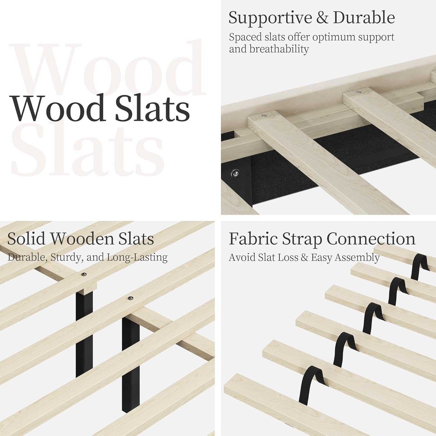 Queen Bed Frame with USB Charging Station and Storage Shelf/Upholstered Headboard Platform Bed with Wing Side/Wooden Slats Support/Noise Free/No Box Spring Needed/Easy Assembly, Beige