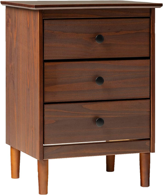 Traditional Wood 3 Drawer Nightstand Side Table Bedroom Storage Drawer and Shelf Bedside End Table, 18 Inch, Walnut