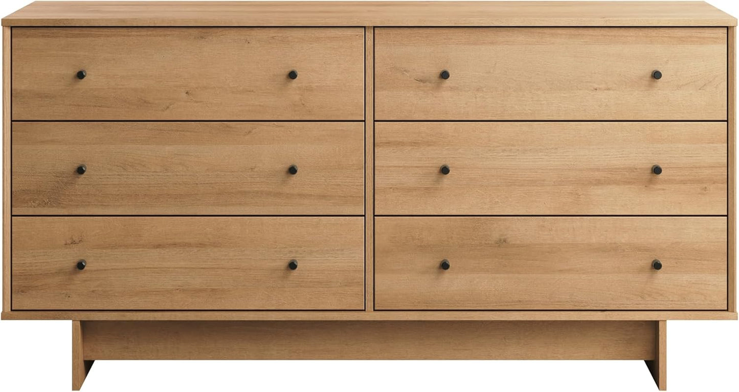 Finnley 6-Drawer Dresser in Natural Oak, Dresser for Bedroom, Extra-Wide Chest of Drawers with Storage, Modern Clothing Organizer for Home, Bedroom, Living Room, 16" D X 61" W X 31" H