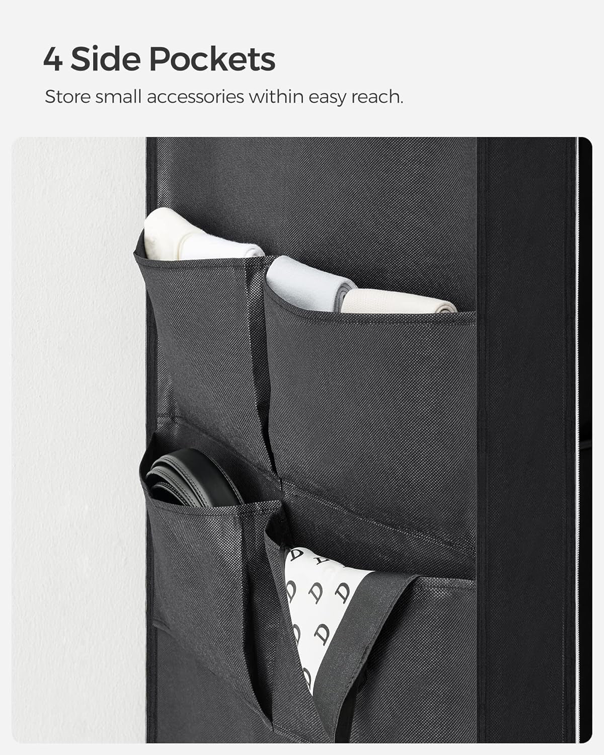 Portable Closet, Wardrobe Closet Organizer with Cover, 3 Hanging Rods and Shelves, 4 Side Pockets, 51.2 X 17.7 X 65.7 Inches, Large Capacity for Bedroom, Living Room, Ink Black URYG092B02