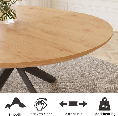 43.2"-59.1" Extendable round Dining Table, Mid Century Modern Wooden round Table, Leisure Oak Coffee Table,Saving Space