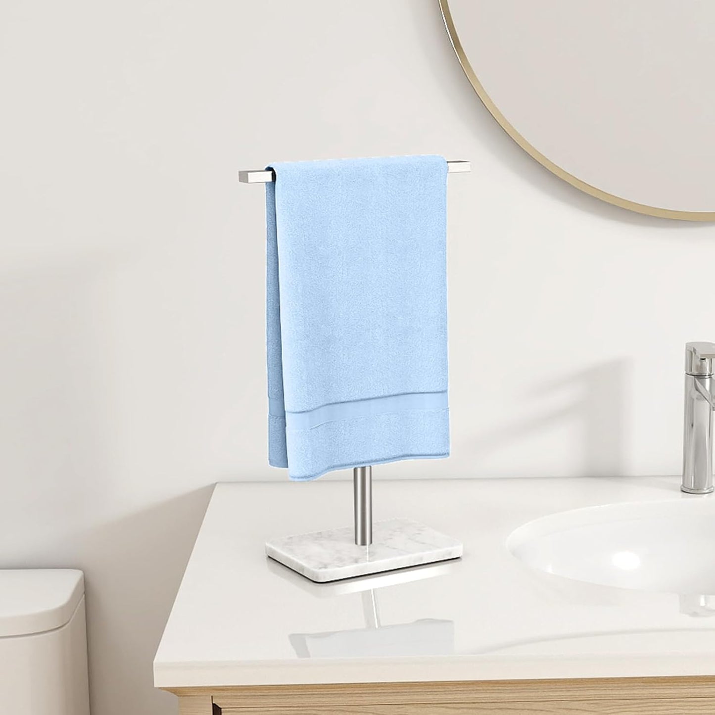 Hand Towel Holder Stand, T-Shape Hand Towel Rack for Bathroom, Hand Towel Stainless Steel for Kitchen Vanity Countertop, Marble Base Brushed Adjustable 9.06" -17.68"