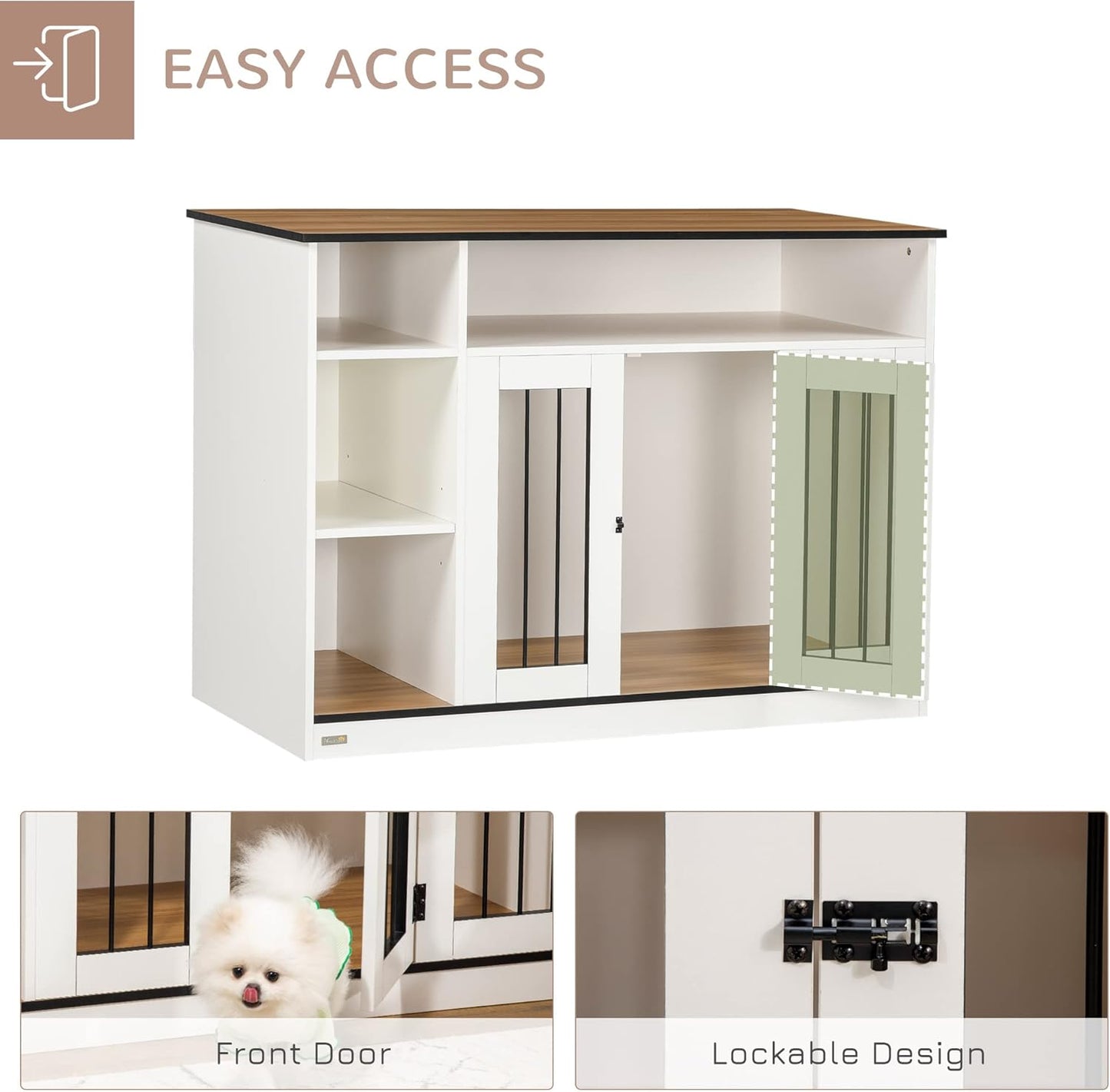 Dog Crate Furniture with Adjustable Shelf, Dog Crate End Table, Indoor Pet Crate for Medium and Large Dogs, with Large Flat Surface, 47" X 23.5" X 35", White