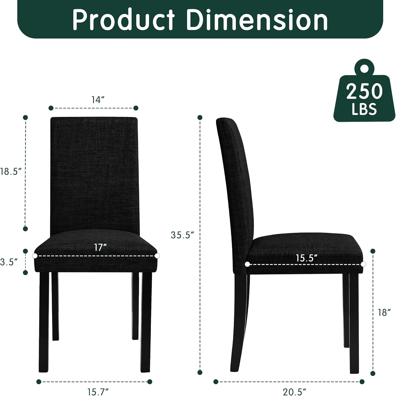 Upholstered Dining Chairs Set of 4, Fabric Dining Room Chairs with Solid Wood Legs, Modern Parson Chairs for Kitchen, Restaurant, Hotel, Black