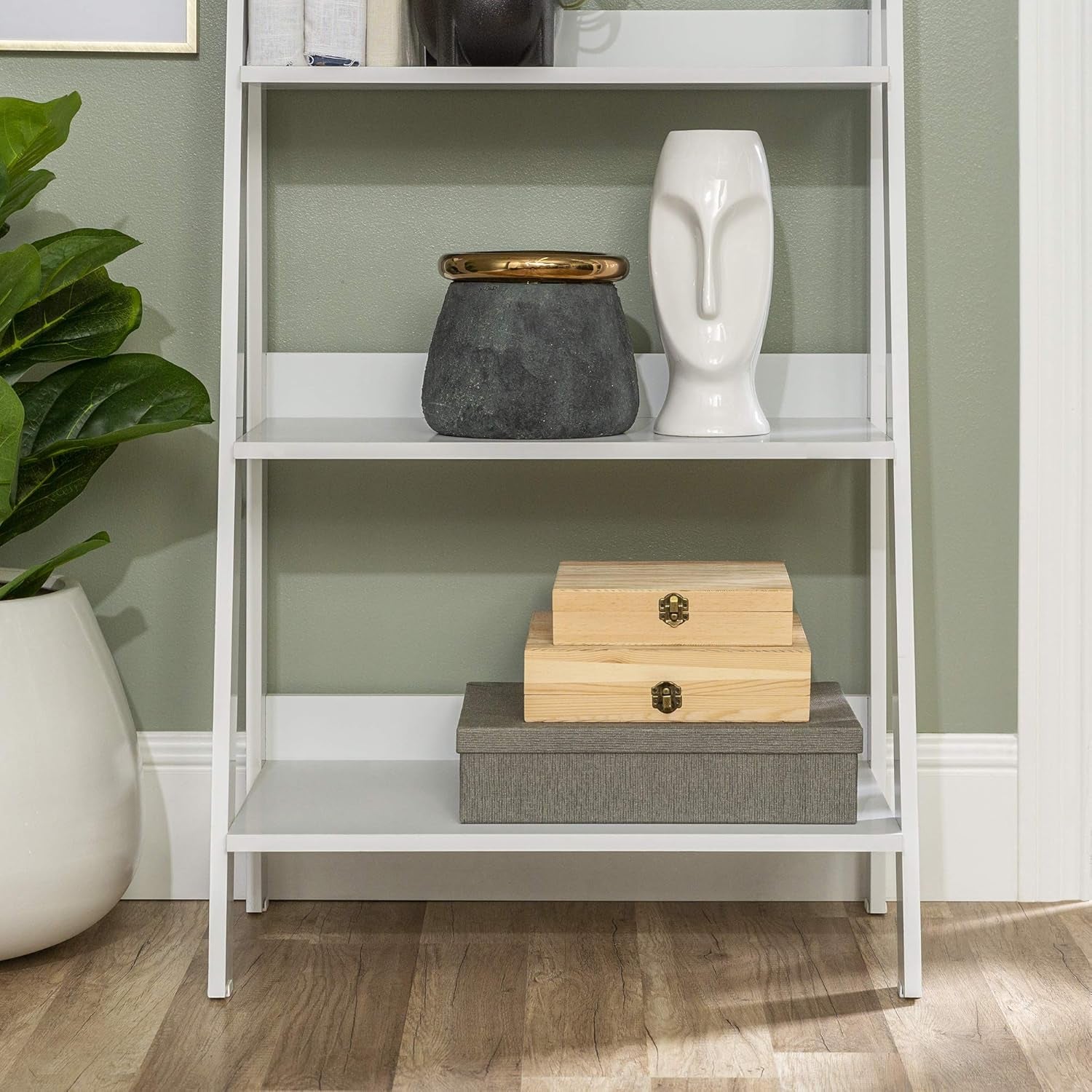 Sophia Modern 4 Shelf Ladder Bookcase , 55 Inch, White