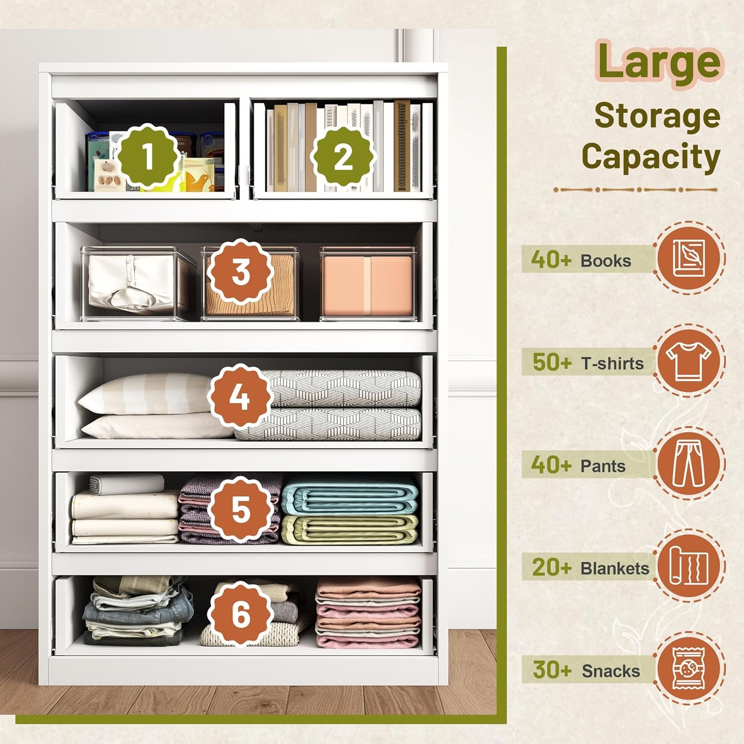 6 Drawer Dresser for Bedroom Tall Chest of Drawers for Hallway,White,43.2" H X 27.6" W X15.6 D