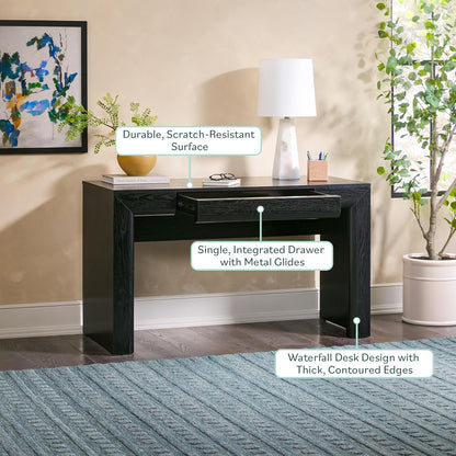 Amira Modern MDF Waterfall Writing Desk with a Built-In Storage Drawer, 52 Inch, Black