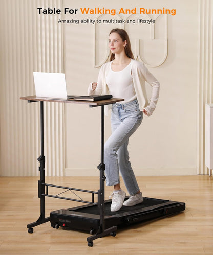 Standing Desk Adjustable Height, Mobile Stand up Desks with Wheels Small Computer Desks Rolling Desk, Portable Laptop Desks Rustic Standing Table Sit Stand Home Office Desks 16"X31.5" Height 27"-43.5"
