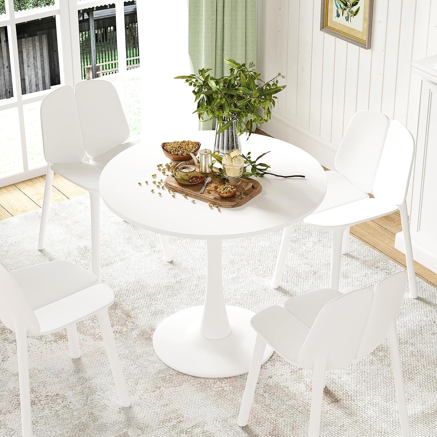 31.5" Small round Dining Table Seats up to 2-4 People,Wood Tabletop Tulip Dining Table with Metal Pedestal Base