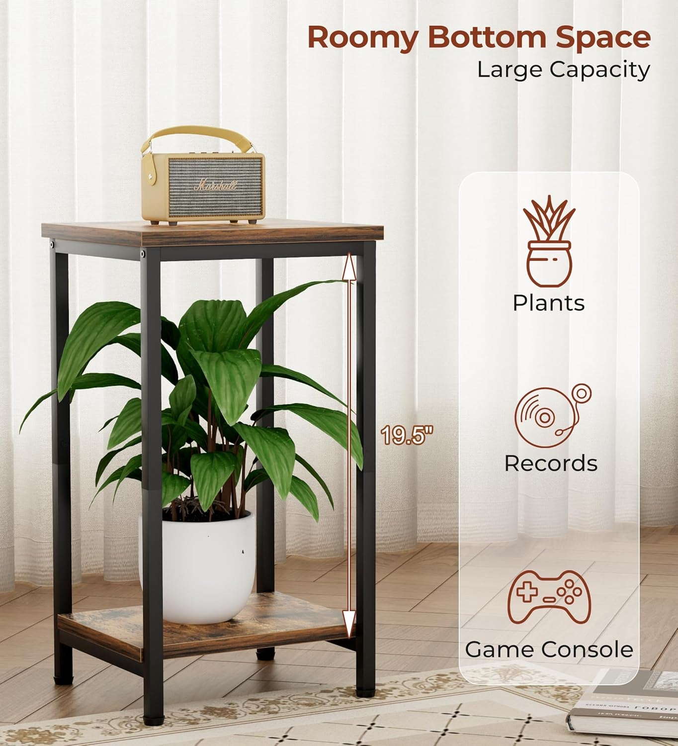 Small Side Table for Small Space End Tables for Living Room, 2-Tier Storage Shelf Night Stand, Sofa Bedroom Bedside Table Nightstand Storage, Rustic Brown