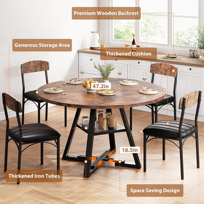 Round Dining Table Set for 4, Kitchen Table and Chairs for 4, Circle Table round Pedestal Dining Room Dinner Dinette Table Set,5 Piece Space Saving Wood Kitchen & Dining Room Tables (Vintage, 42In)