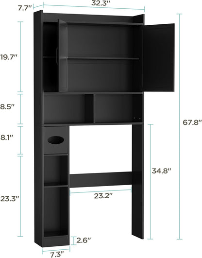 67.8" H over the Toilet Storage Cabinet with Adjustable Shelves & Toilet Paper Holder, Farmhouse over Toilet Bathroom Organizer, Double Door Toilet Cabinet for Bathroom, and Laundry, White