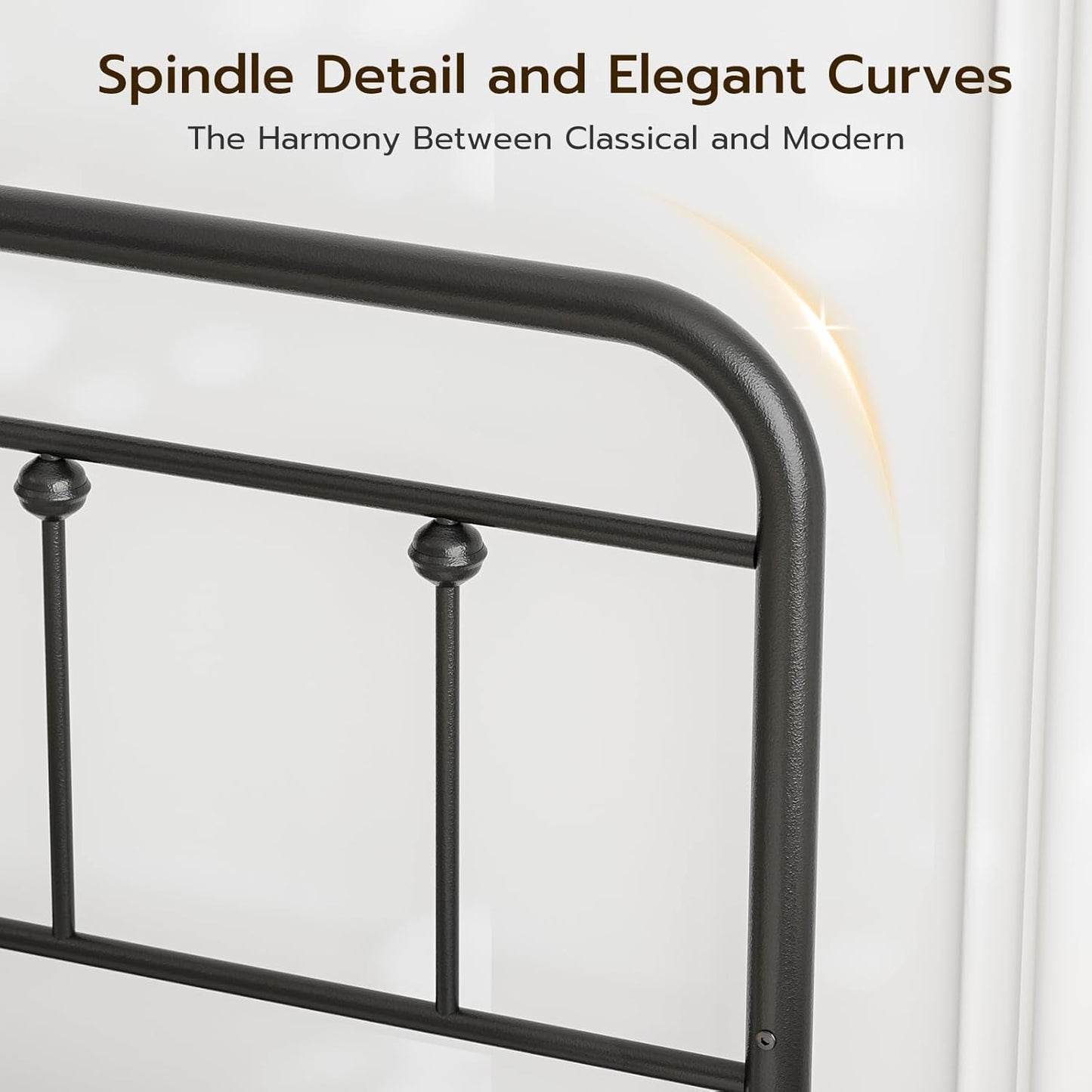 Queen Size Headboard with Black Metal Construction, Adjustable Height, Sturdy Farmhouse Wrought Iron Headboards Only