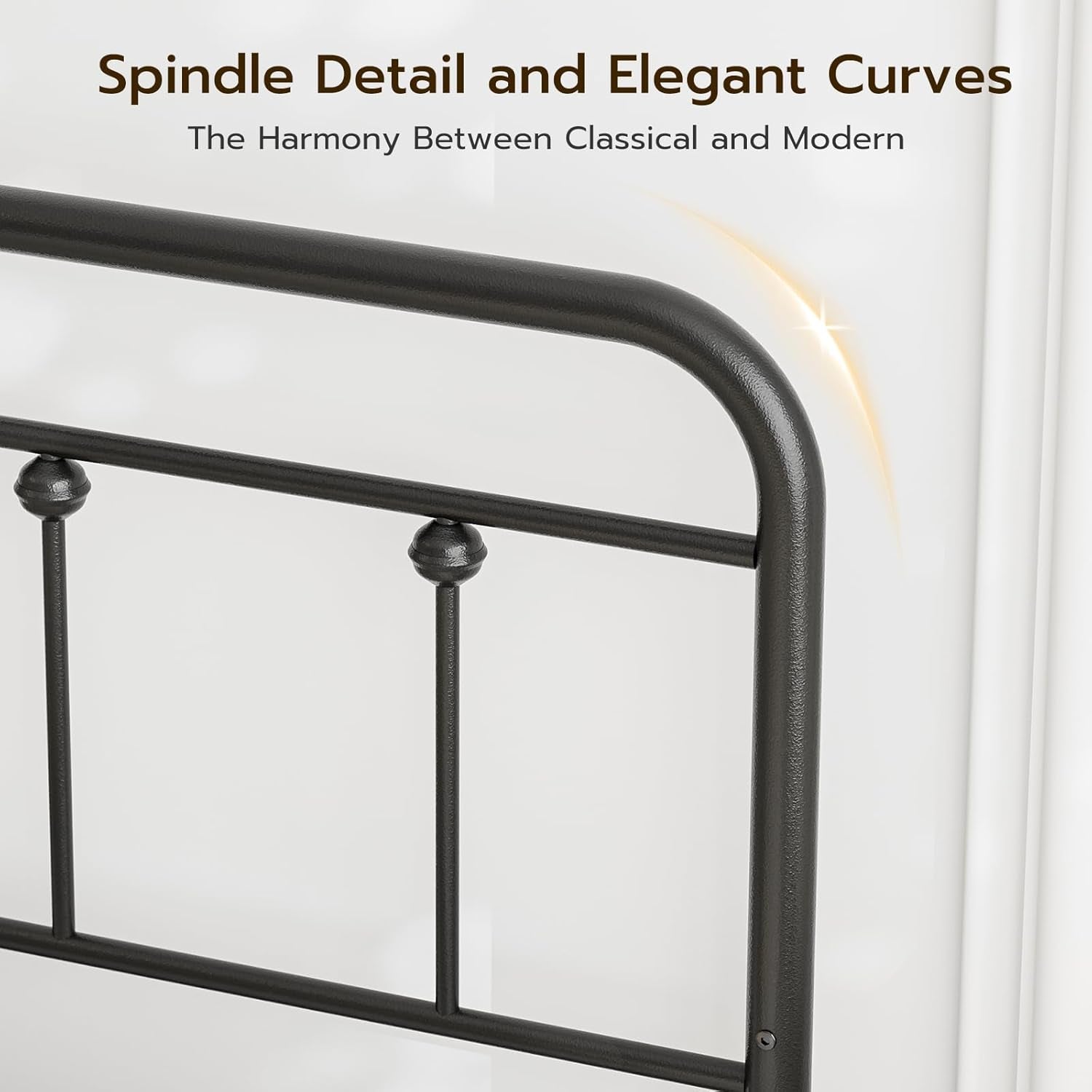 Queen Size Headboard with Black Metal Construction, Adjustable Height, Sturdy Farmhouse Wrought Iron Headboards Only