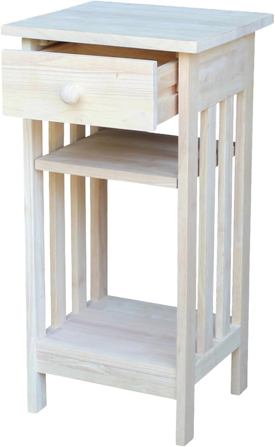 , Mission Telephone Stand , Solid Wood, Real Parawood, 15.6" W X 14.2" D X 30.3" H, Easy Assembly, DIY, Paint or Stain Your Way, Unfinished