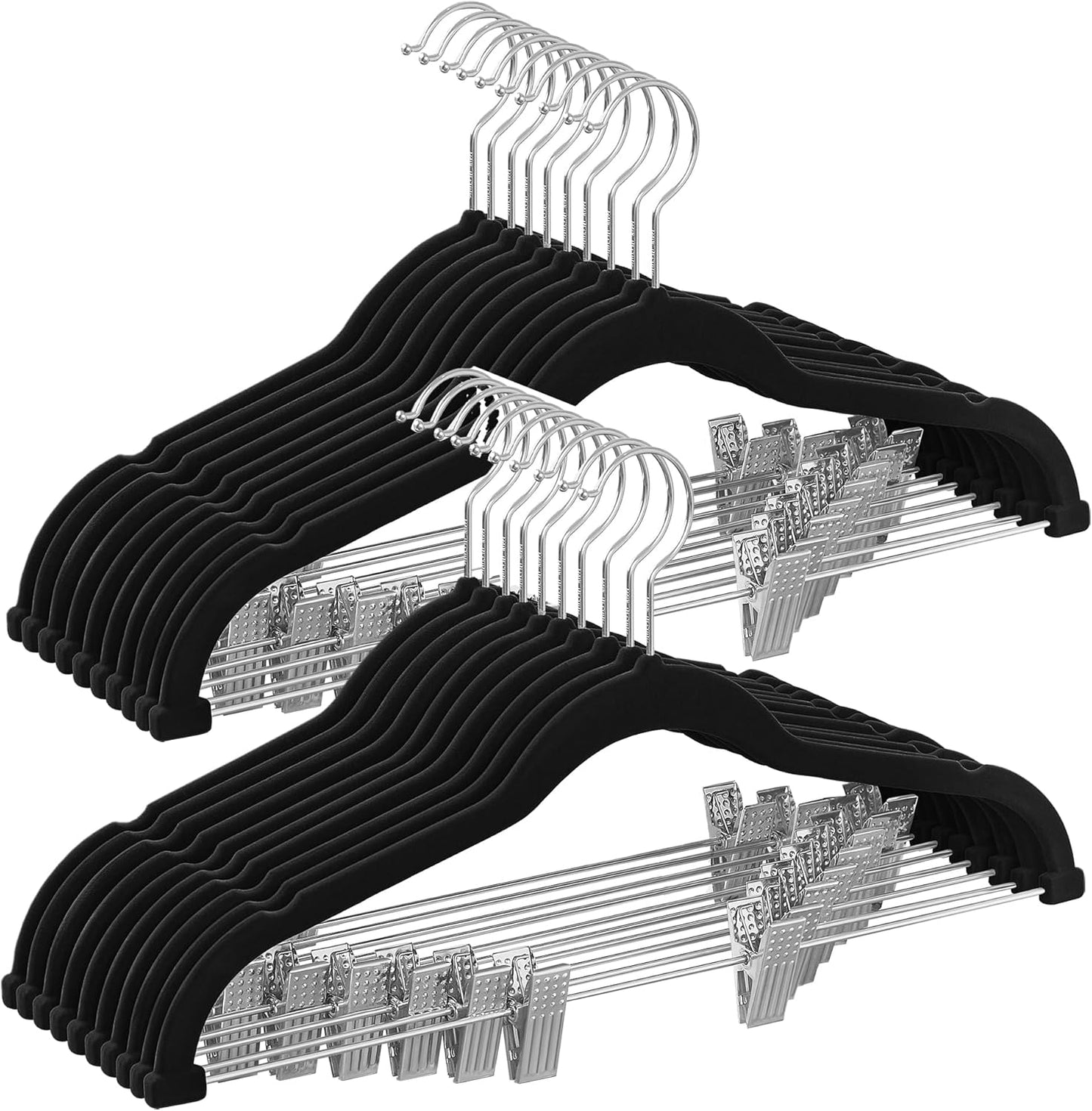 30-Pack Pants Hangers, 16.7-Inch Long Velvet Hanger with Adjustable Clips, Heavy-Duty, Non-Slip Skirt Hangers, Space-Saving for Pants, Skirts, Coats, Dresses, Black UCRF12B30