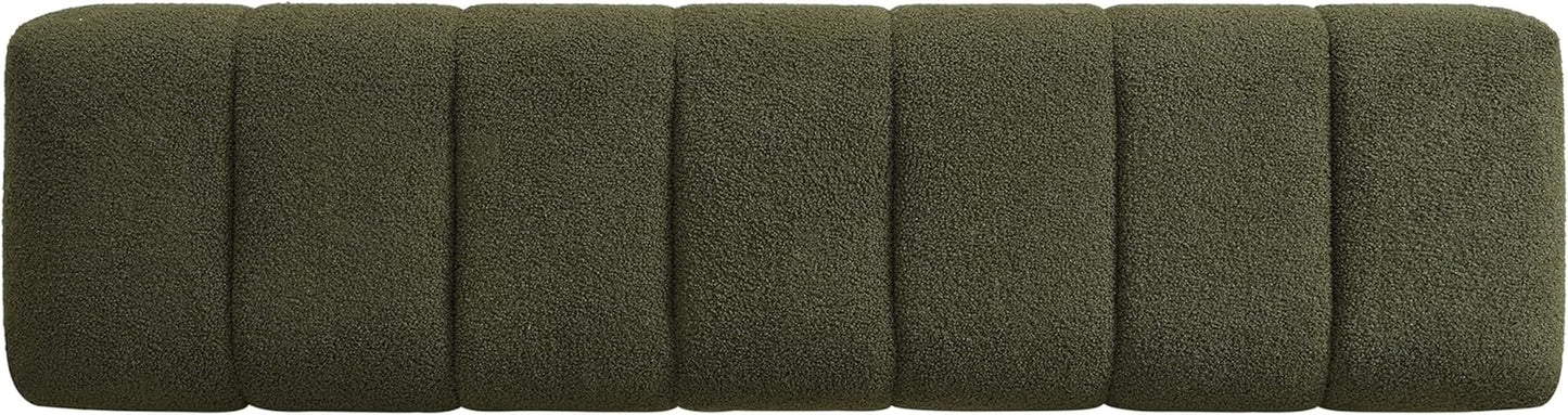 Upholstered Dining Bench, End of Bed Entryway Bench Ottoman for Bedroom Living Room, Dining Room, Green Boucle Fabric Stool Top Wood Leg, 300 LBS Weight Capacity, No-Assembly, Green