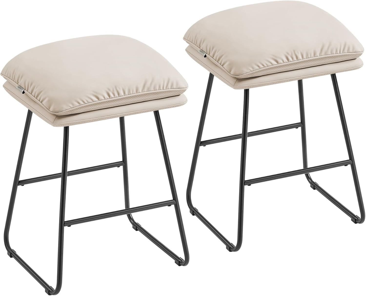 Bar Stools Set of 2, Counter Height Bar Stools, Leather Counter Stools Barstools with Soft Cushion and Metal Sled Legs, 25.6 Inches Bar Height Bar Chairs for Kitchen Island, Cappuccino Beige