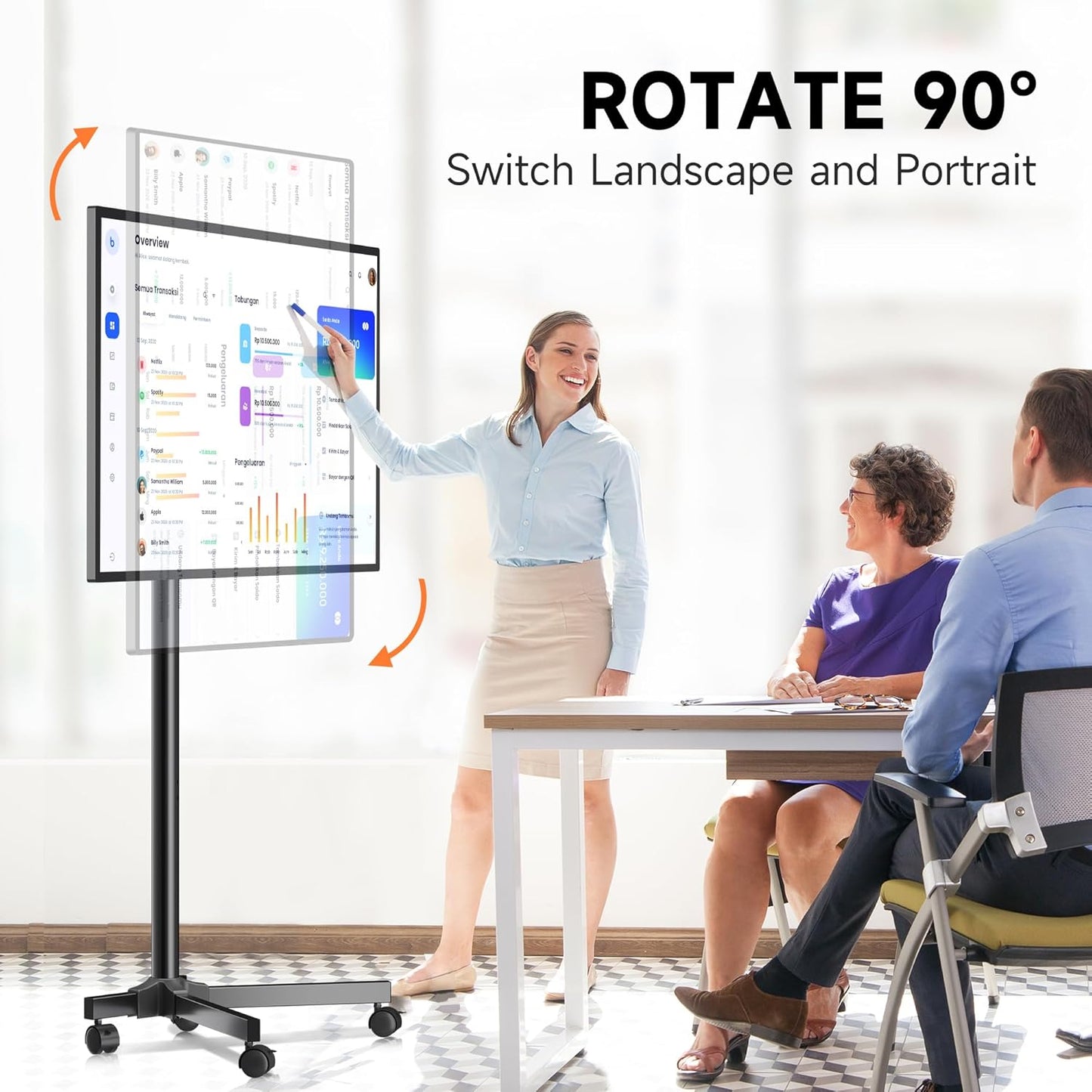 Mobile TV Carts, Rotating Rolling TV Stand on Wheels for 13-50" Flat/Curved Tvs Height Adjustable 30° Tilt Floor TV Stand Portable Monitor Stand Holds up to 44Lbs Max VESA 200X200Mm ML1350