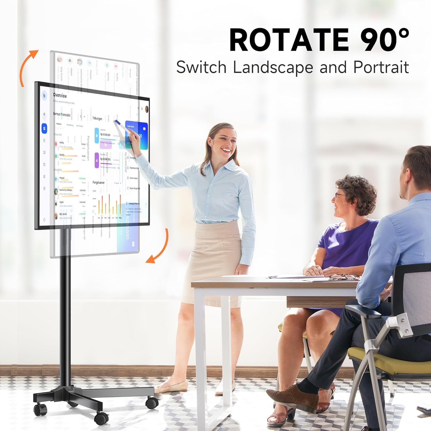 Mobile TV Carts, Rotating Rolling TV Stand on Wheels for 13-50" Flat/Curved Tvs Height Adjustable 30° Tilt Floor TV Stand Portable Monitor Stand Holds up to 44Lbs Max VESA 200X200Mm ML1350