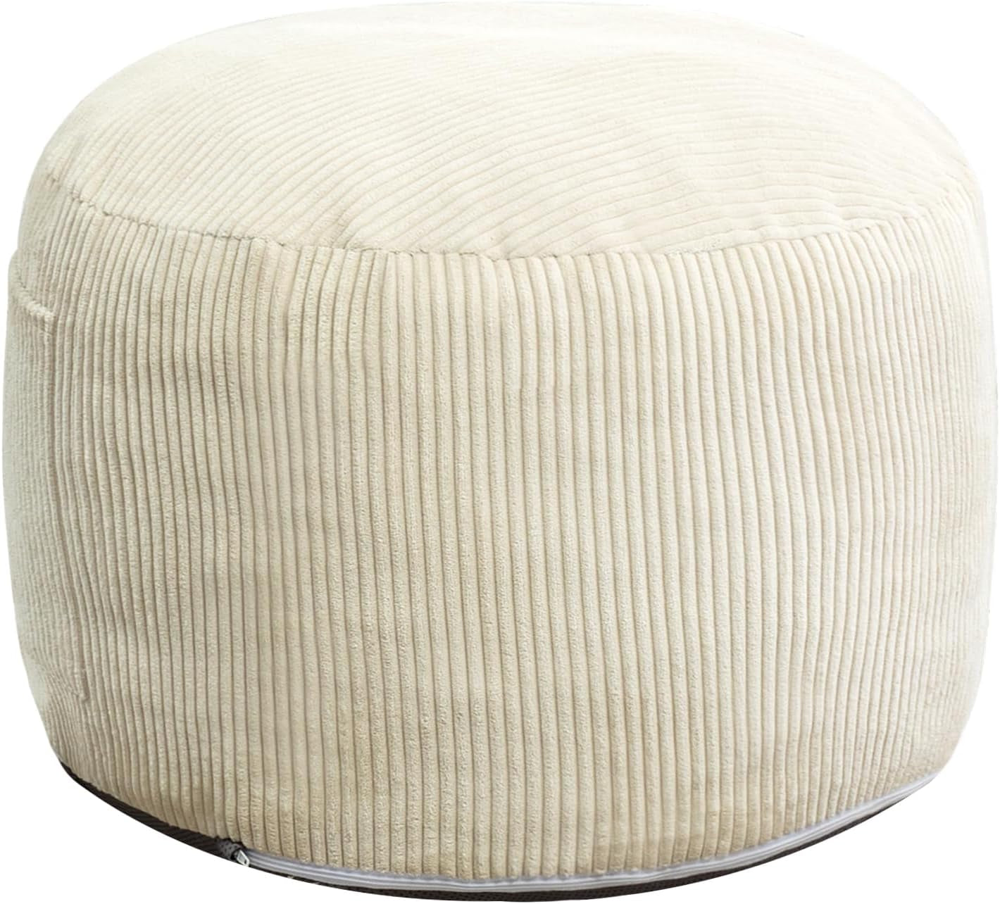 Round Stuffed Pouf Ottoman,Corduroy Foot Rest with Rebound Foam Filled, Furry and Fluffy Foot Stool Ottoman,26"*18" Floor Poufs for Living Room (Beige, 26" D X 26" W X 18" H)