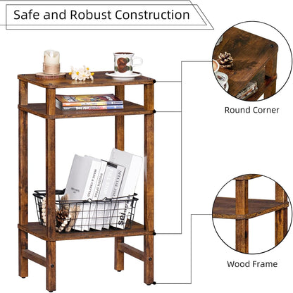 Side Table End Table Tall Night Stand 3-Tier for Living Room Bedroom Bathroom Office Furniture Brown