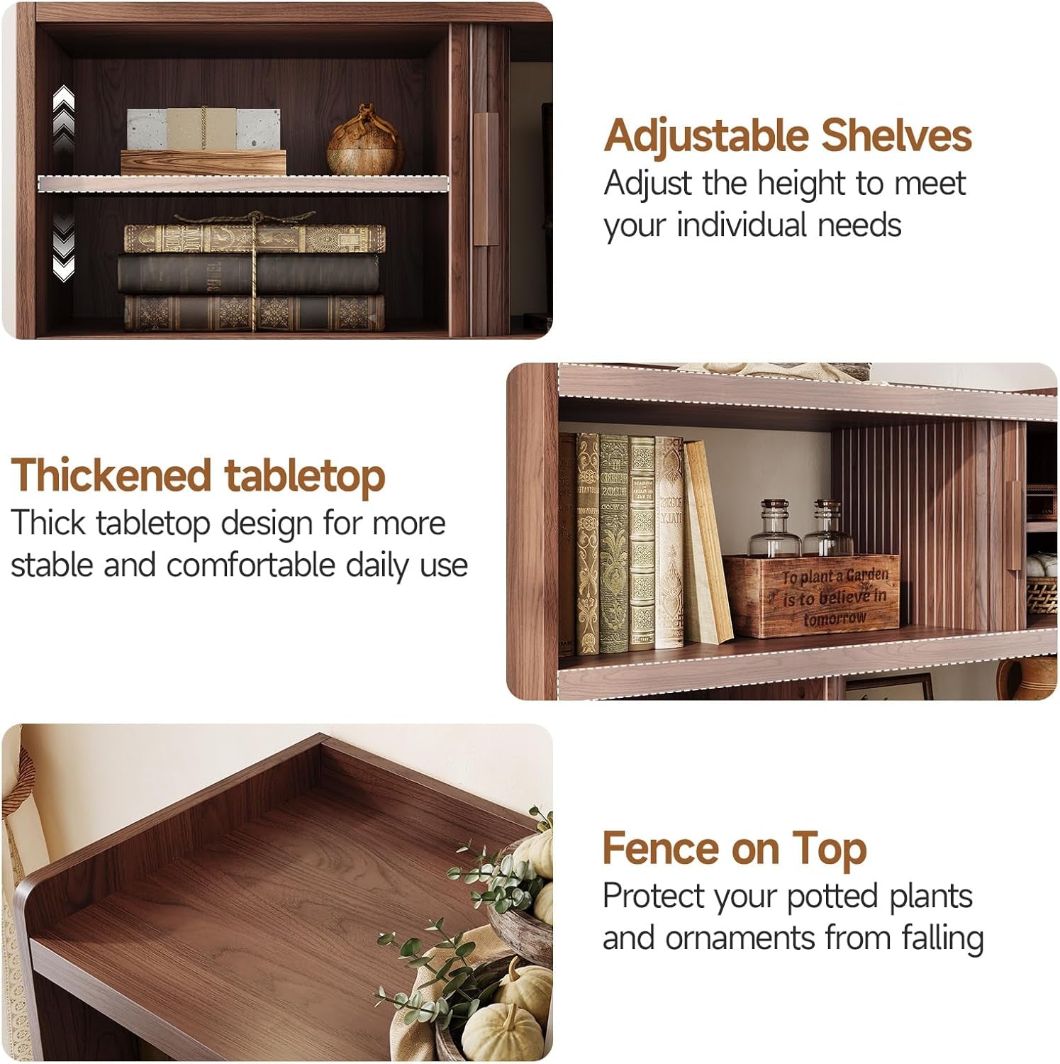 44" Sideboard Buffet Cabinet with Outlet & 2 Open Storage Spaces, Fluted Sideboard Cabinet with Sliding Door & Adjustable Shelves, Mid-Century Accent Coffee Bar Console Table with Wooden Feet