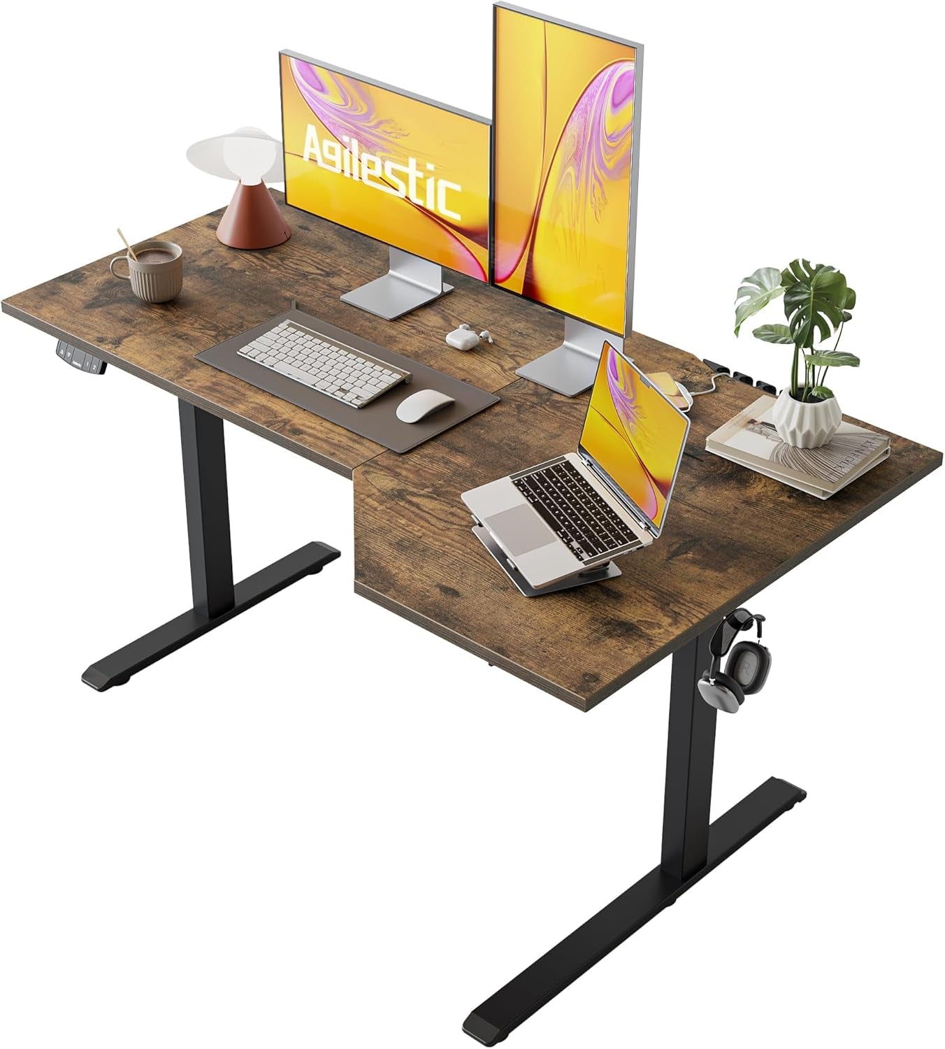 Electric Standing Desk, Height Adjustable Desk, 55 X 32 Inch Sit Stand up for Work Office Home, L Shaped Ergonomic Rising Computer Table with Memory Preset, Rustic Brown