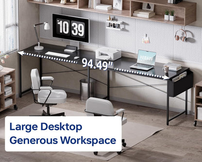 64.5 Inch Reversible L Shaped Gaming Desk Large Corner Computer Desk with Storage Bag Home Office Table for Writing Study Black
