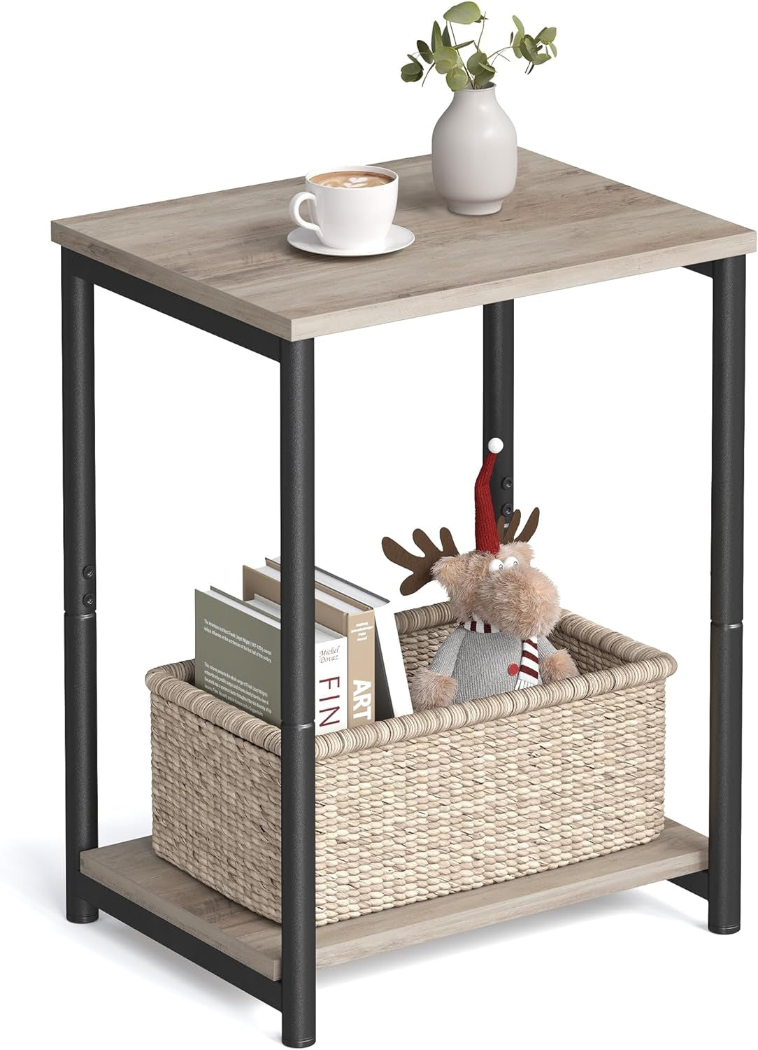 Side Table, Small End Table, Nightstand for Living Room, Bedroom, Office, Bathroom, Greige and Black ULET271B02