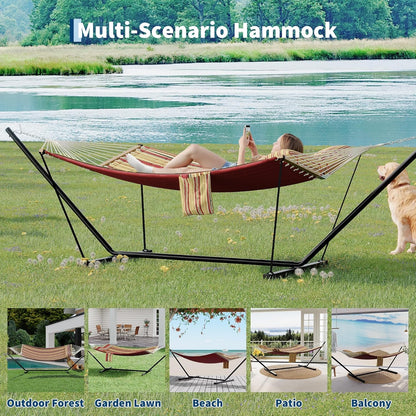 2-Person Hammock with Stand, 450Lbs Weight Capacity, Padded Polyester Fabric & Heavy-Duty Steel Frame, Portable with Carry Bag for Patio Backyard Poolside Garden Camping