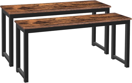 Dining Benches, Pair of 2 Industrial Style Indoor Benches, Durable Metal Frame, for Kitchen, Dining Room, Living Room, Rustic Brown BF01CD01